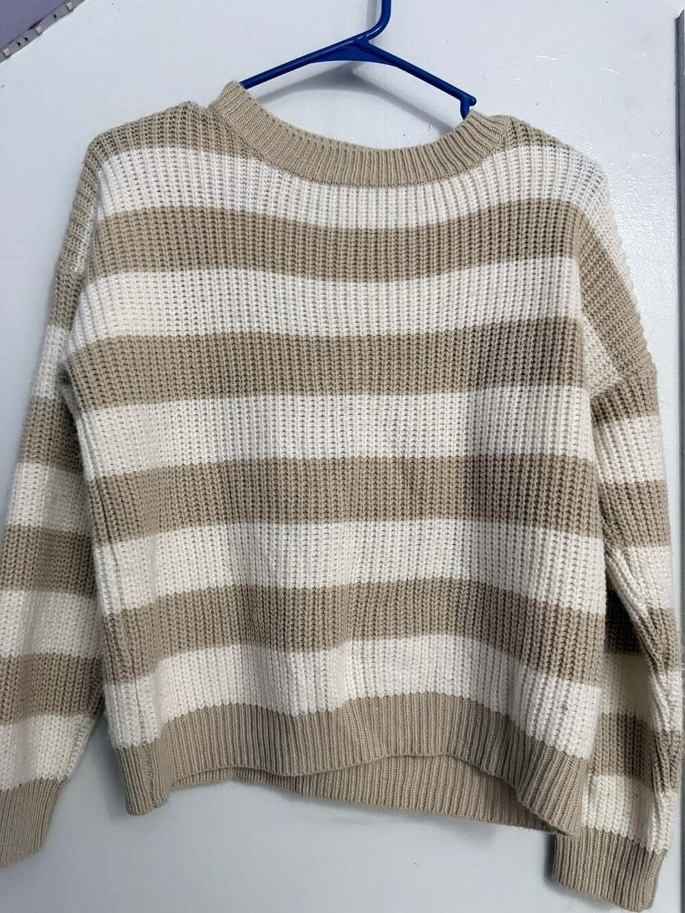 SHEIN Striped Sweater Size XS Beige White Crewneck Knit Pullover